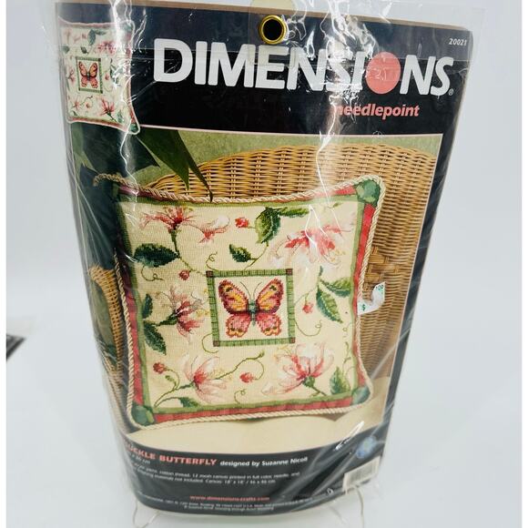 Dimensions Needlepoint Kit Honeysuckle Butterfly Pillow Top Printed Canvas 20021 - Picture 1 of 8